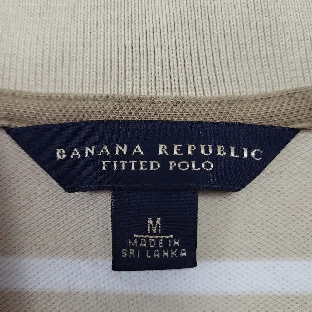 Banana Republic Mens Tan Striped‎ Short Sleeve Fitted Polo Shirt Size Medium